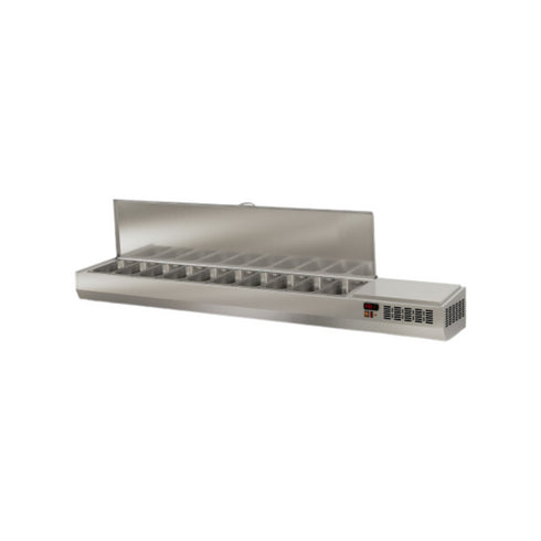 Présentoir à ingrédient couvercle inox 10 x GN 1/3 réfrigérée positive 0/+8°C - 2245x396x436mm